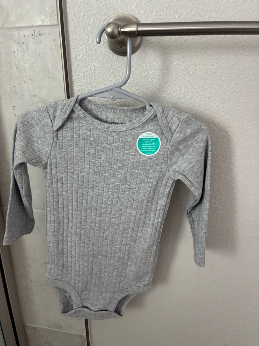 Carter's Light Gray Ribbed Long-Sleeve Baby One-Piece